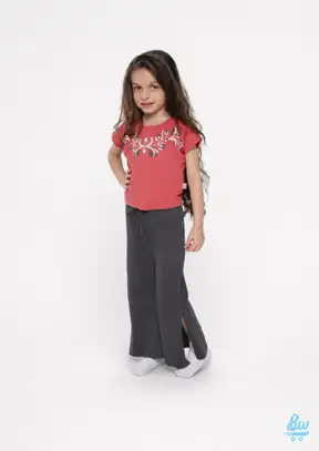 Junior Girls’ 2-Piece Cotton Summer Floral T-Shirt and Wide-Leg Pants Set – 20206