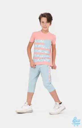 VIOLA Boys’ Cotton Printed-Stripe T-Shirt & Capri Pants Set – 2 Pieces – Code 5833