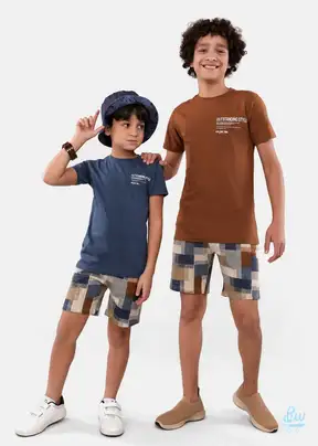 RAYA Boys’ Cotton Summer Slogan T-Shirt & Geometric-Print Shorts Set – 2 Pieces – Code 8107