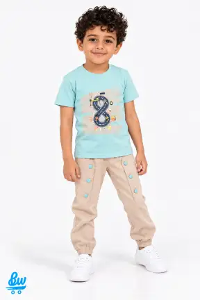 VIOLA Boys’ Cotton Number 8 Racing Graphic T-Shirt & Jogger Pants Set – 2 Pieces – Code 5733