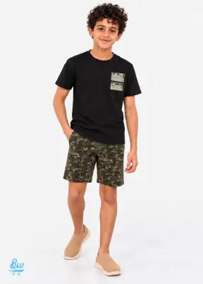 RAYA Boys’ Cotton Summer Graphic T-Shirt & Camouflage Shorts Set – 2 Pieces – Code 8100