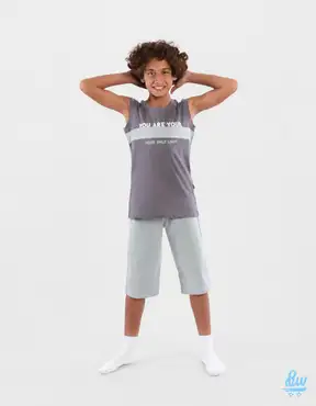 Junior Boys’ 2-Piece Cotton Summer Sleeveless Shorts Pajama Set – 20406