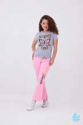 VIOLA Girls’ Cotton Butterfly Graphic T-Shirt & Flared Pants Set – 2 Pieces – Code 953