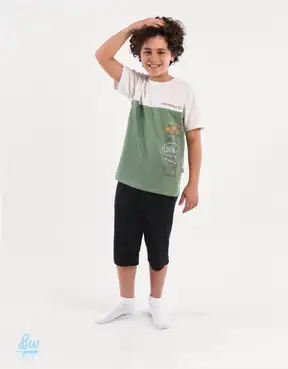 Junior Boys’ 2-Piece Cotton Summer Graphic Capri Pajama Set – 20205